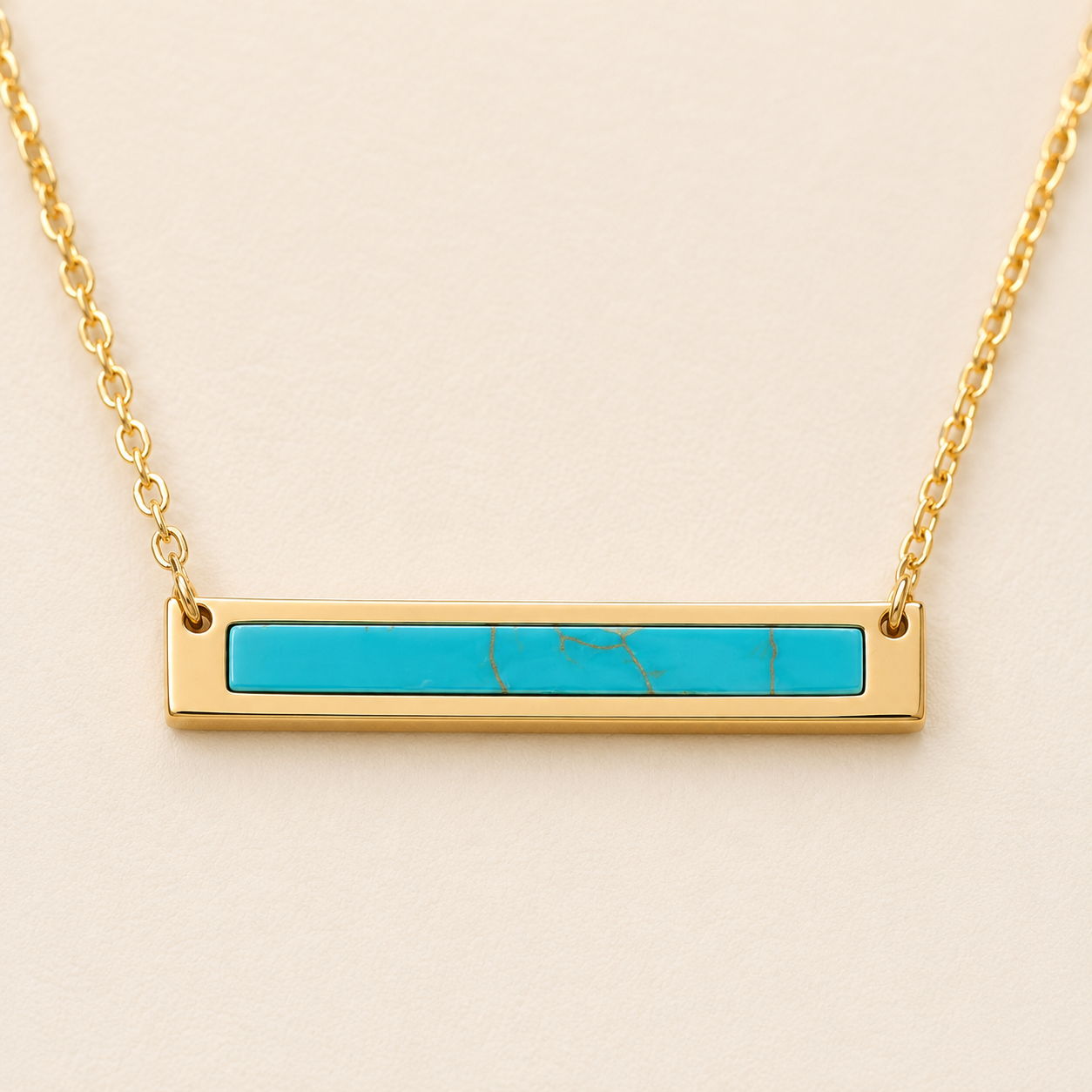 16"+2" 14 Karat Gold Plated Turquoise Bar Necklace