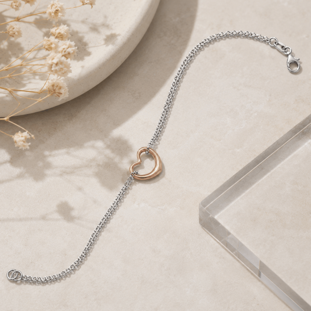 Two Tone Double Strand Open Heart Bracelet - view 2