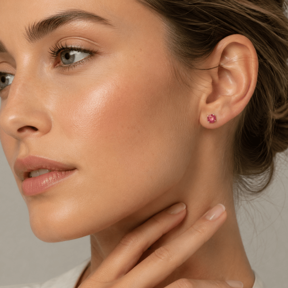 Rhodium Plated Birthstone Stud Earrings