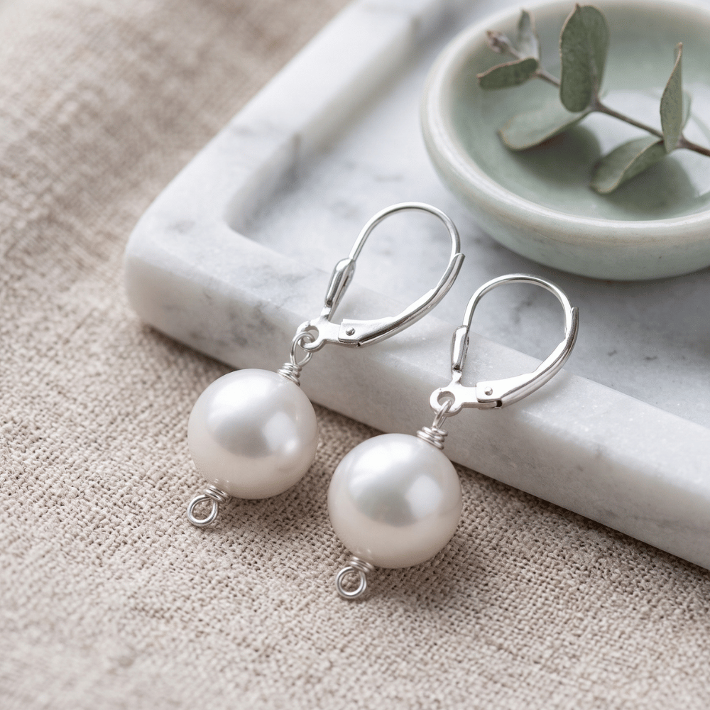 White Cultured Freshwater Pearl Lever Back Earrings