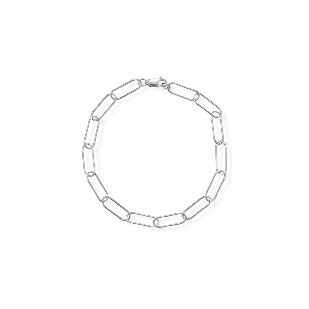 8" Rhodium Plated Paperclip Bracelet