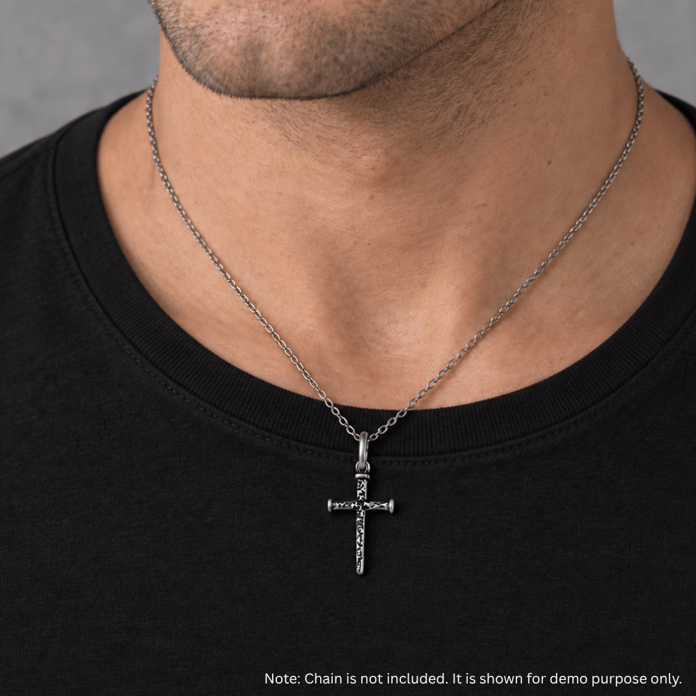 Small Oxidized Cross of Nails Pendant