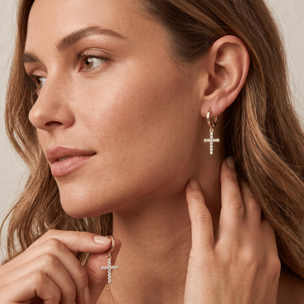 CZ Cross Hoop Earrings