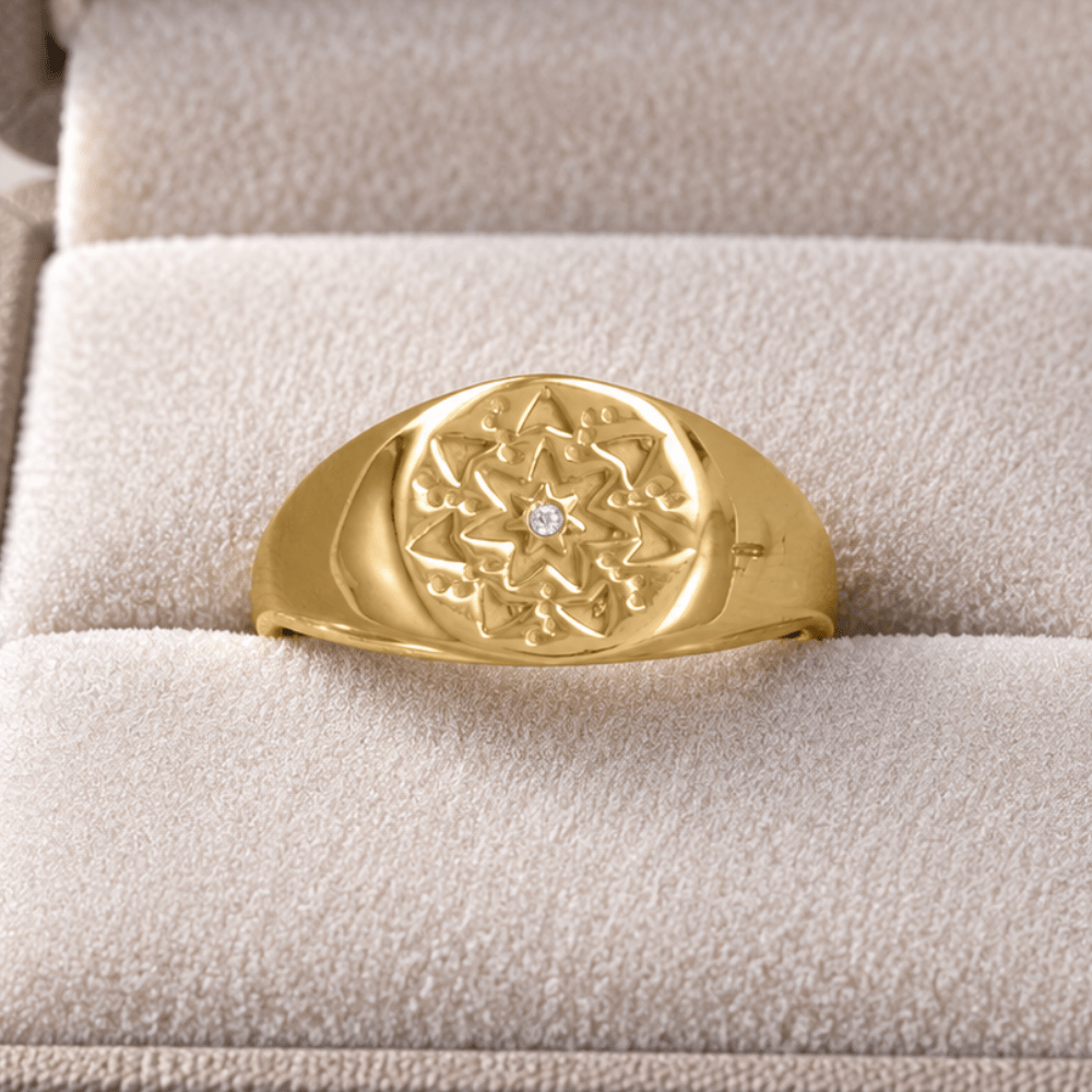 14 Karat Gold Plated Round CZ Star Ring