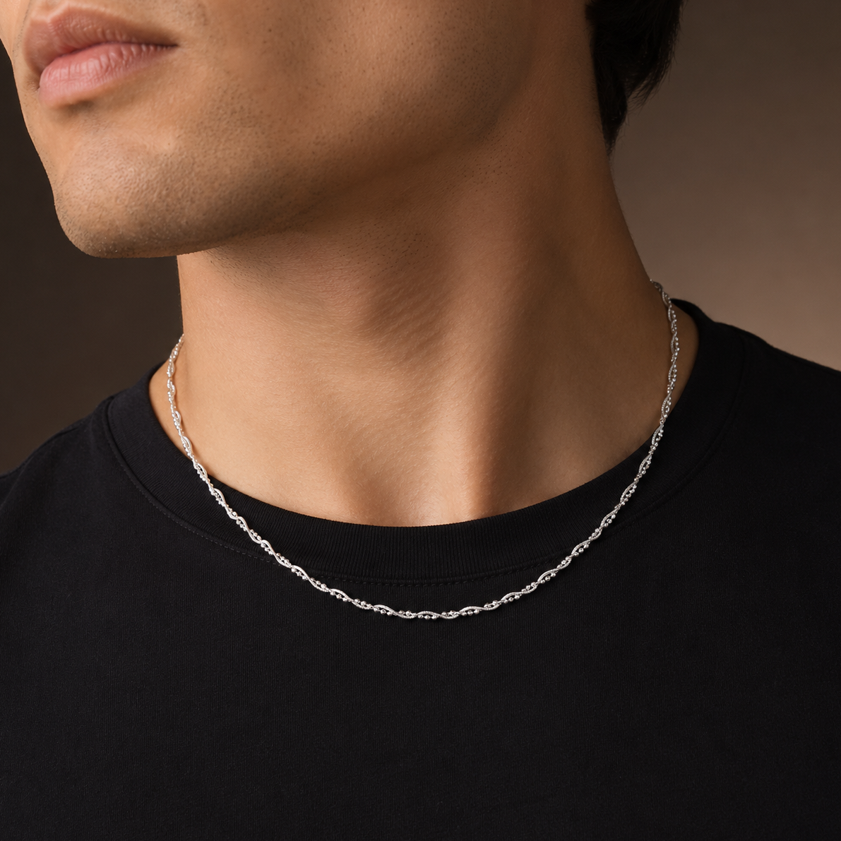 925 Sterling Silver Snake & Faceted Bead Twist Chain Necklace - 2mm