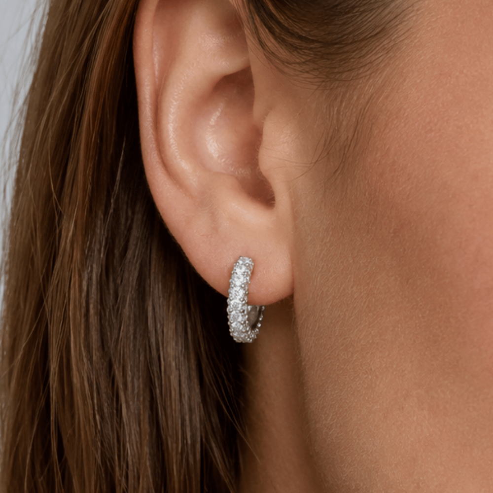 Rhodium Plated CZ Click Hoop Earrings
