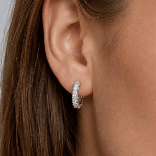 Rhodium Plated CZ Click Hoop Earrings
