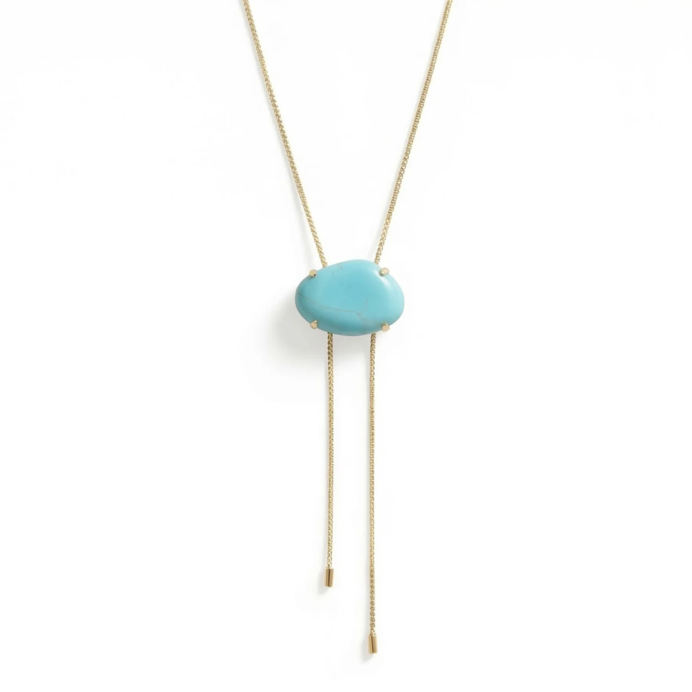 20" + 2" 18 Karat Gold PVD Stainless Steel Imitation Turquoise Bolo Necklace