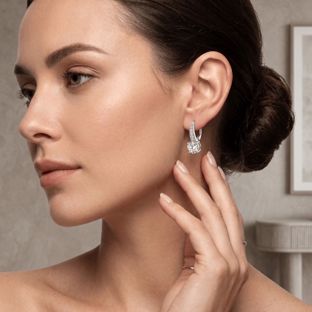 Rhodium Plated Graduated CZ Lever Back Earrings