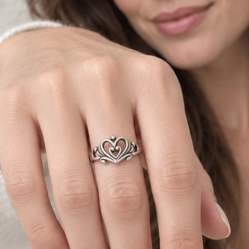 Double Heart and Swirl Design Ring