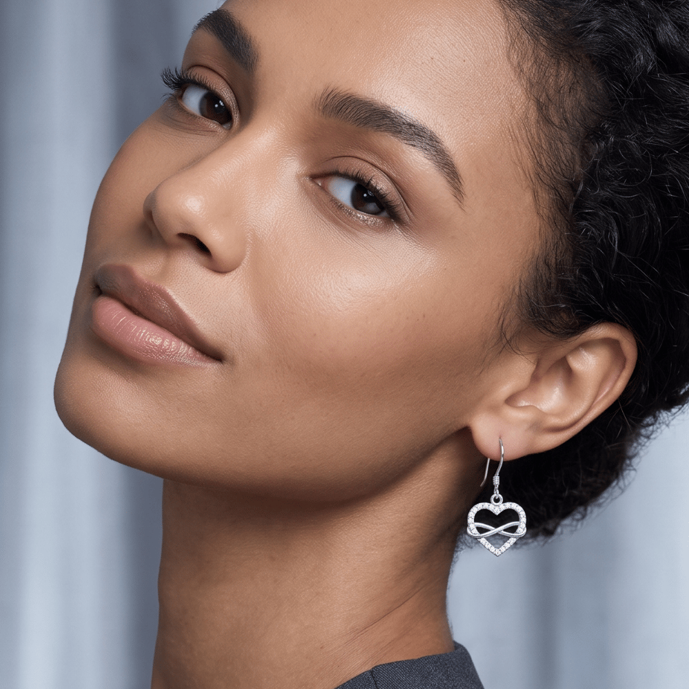 Rhodium Plated CZ Heart and Infinity French Wire Earrings