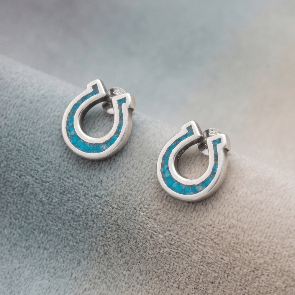 Oxidized Turquoise Chip Horseshoe Earrings