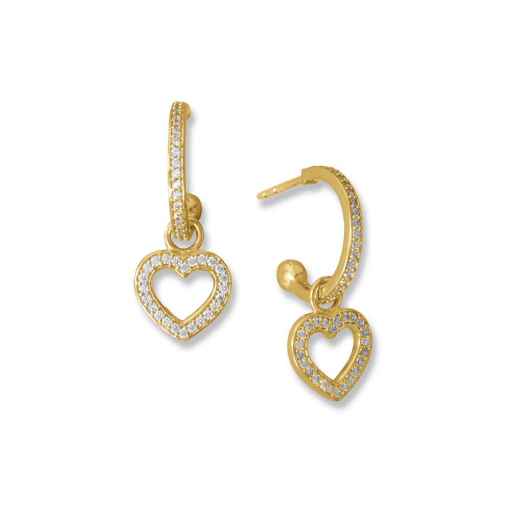 CZ Heart Charm Hoop Earrings