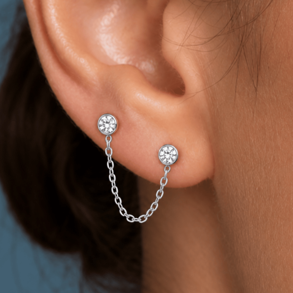 Round CZ Double Post Earrings
