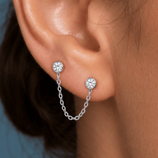 Round CZ Double Post Earrings