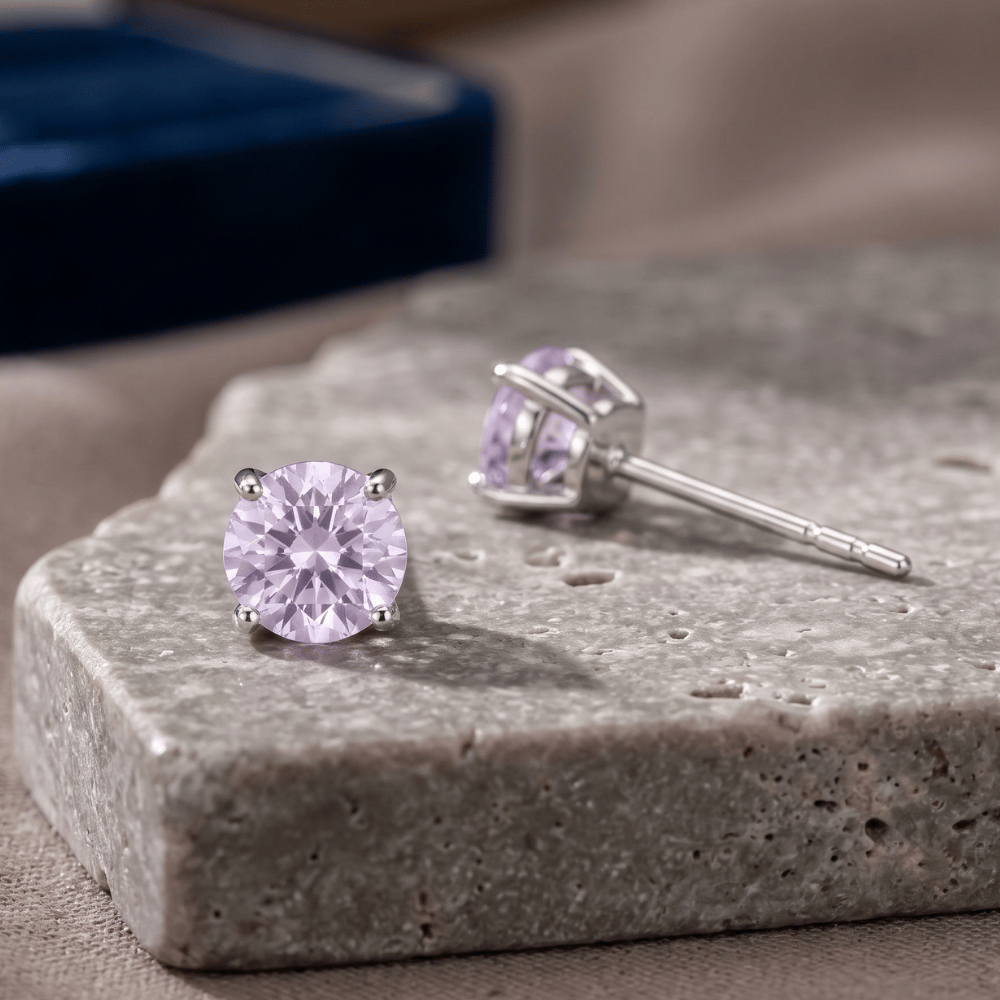 Rhodium Plated Birthstone Stud Earrings