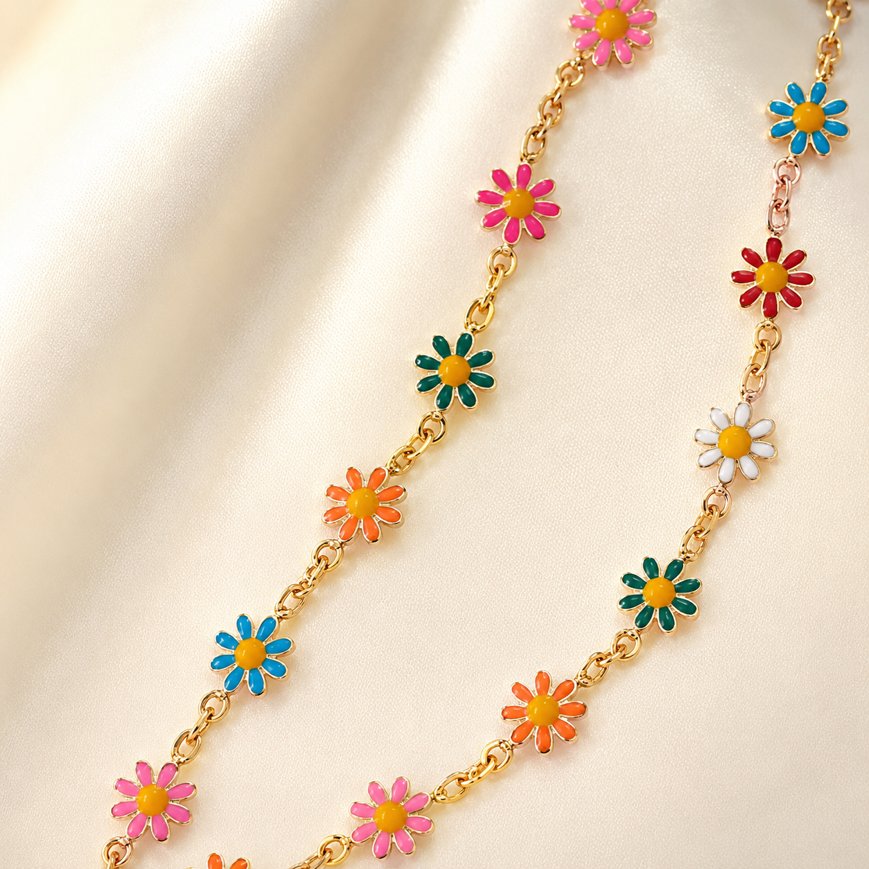 13.5" + 3" Multicolor Enamel Flower Necklace