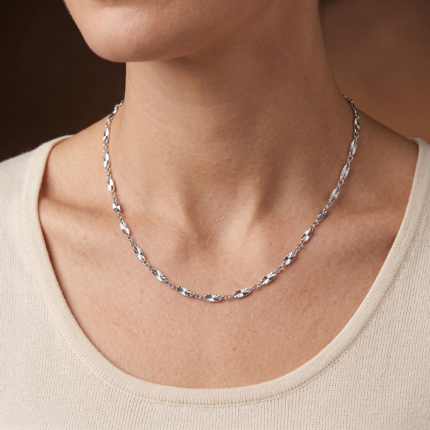 925 Sterling Silver Rhodium Plated Starburst Chain Necklace - 2.5mm