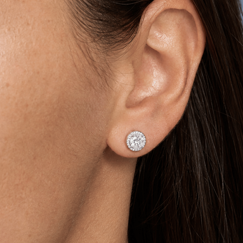 Rhodium Plated Elegant 6.5mm CZ Halo Studs