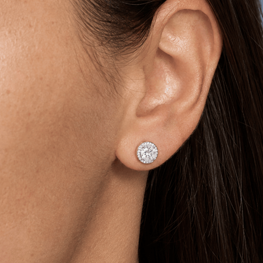 Rhodium Plated Elegant 6.5mm CZ Halo Studs