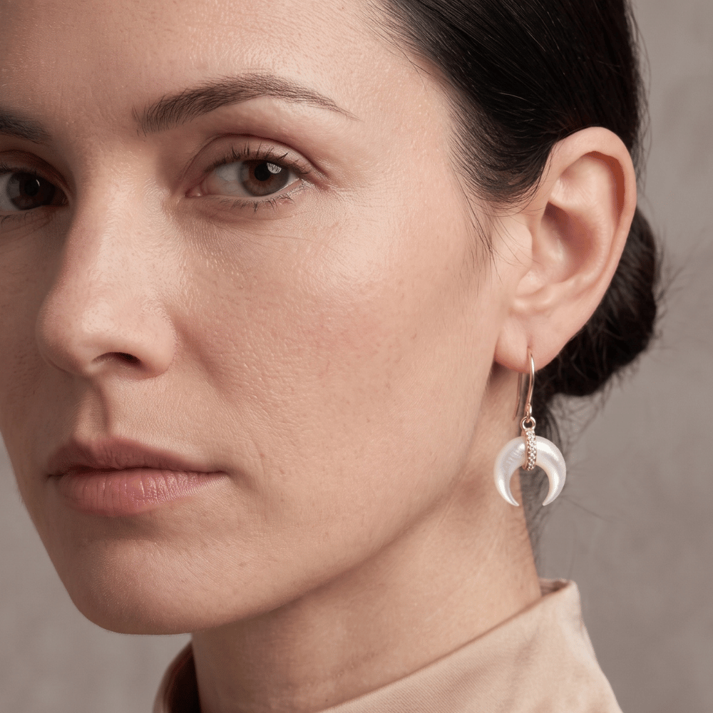 Mother of Pearl and CZ Crescent Gold Plate Earrings