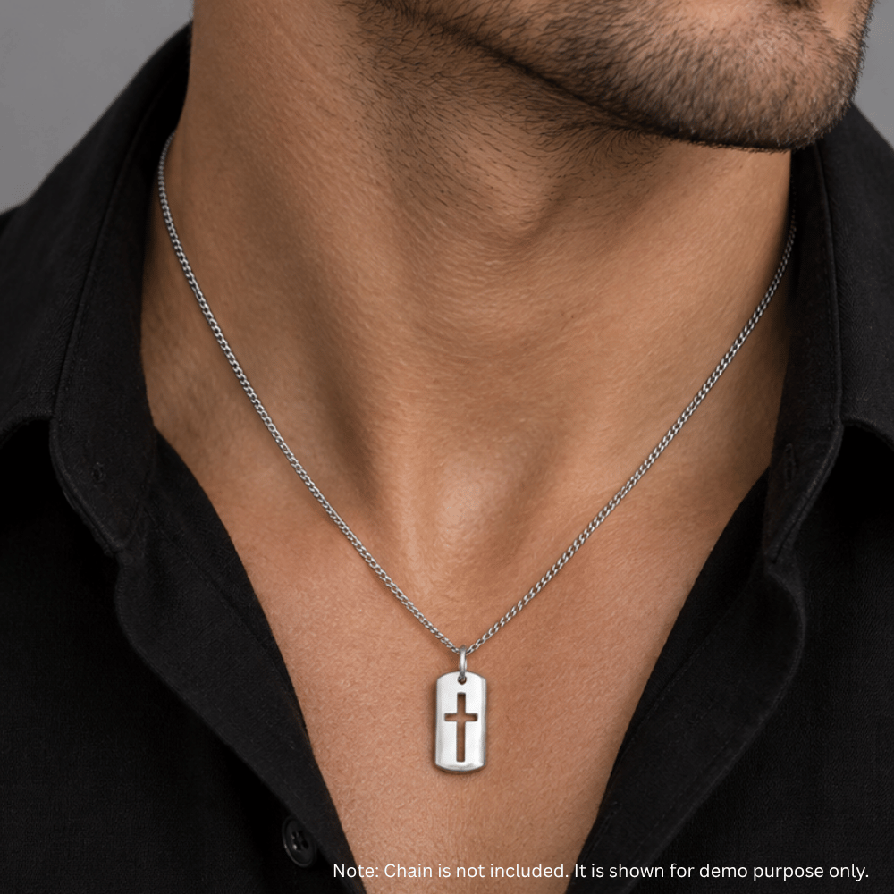 Rectangular Tag with Cutout Cross Pendant