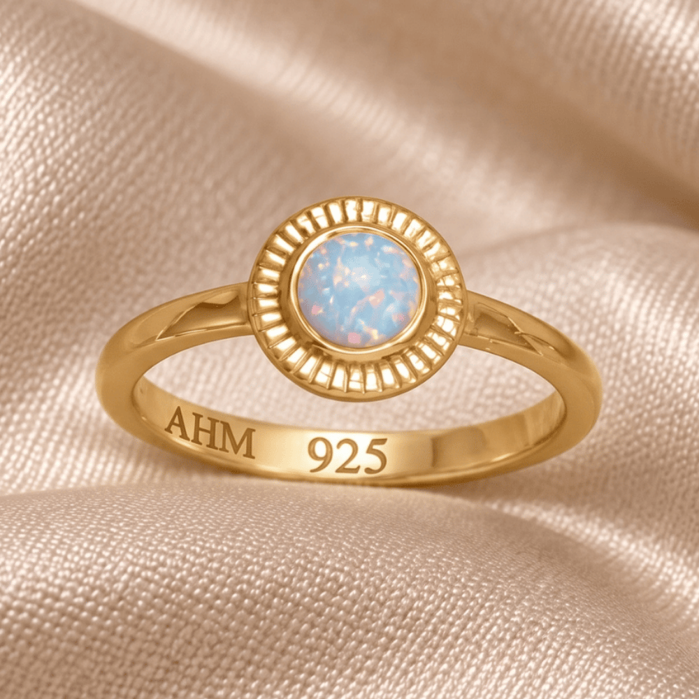 14 Karat Gold Plated Round Synthetic Opal Ring