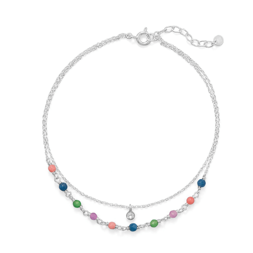 9" + 1" Multicolor Jade and CZ Double Strand Anklet