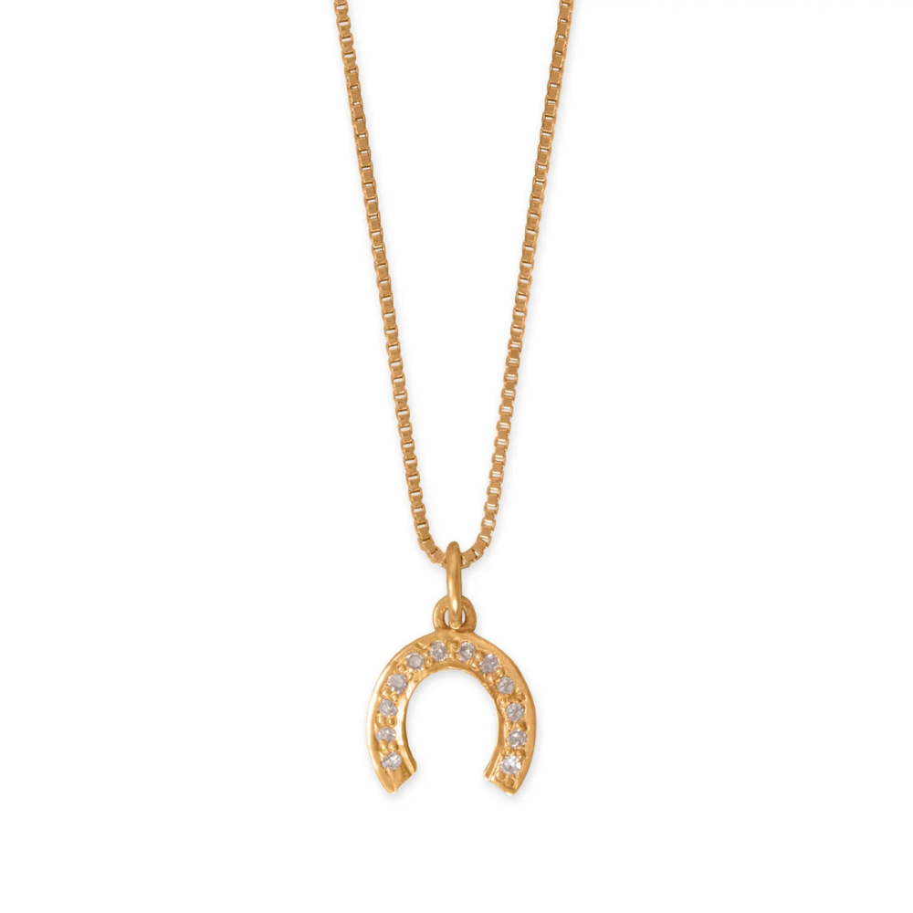 18" 14 Karat Gold Plated Diamond Studded Horseshoe Necklace