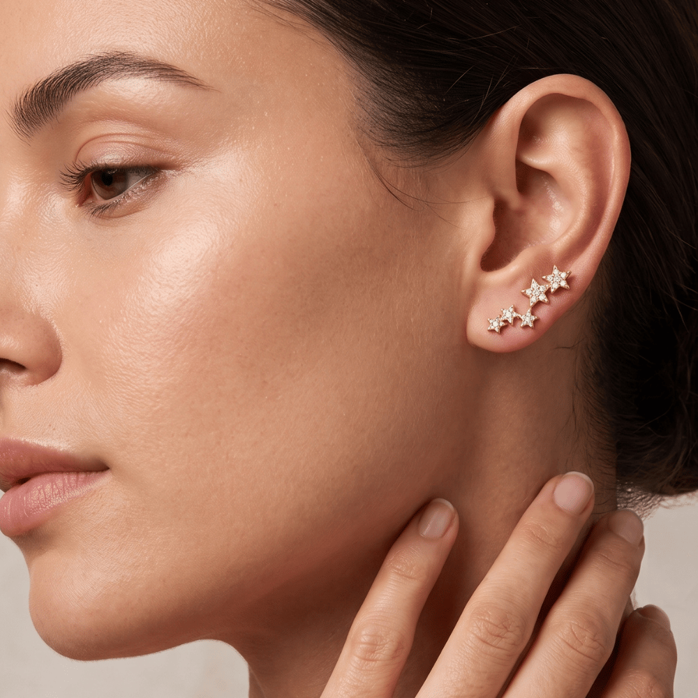 14 Karat Gold Plated CZ Star Cluster Earrings