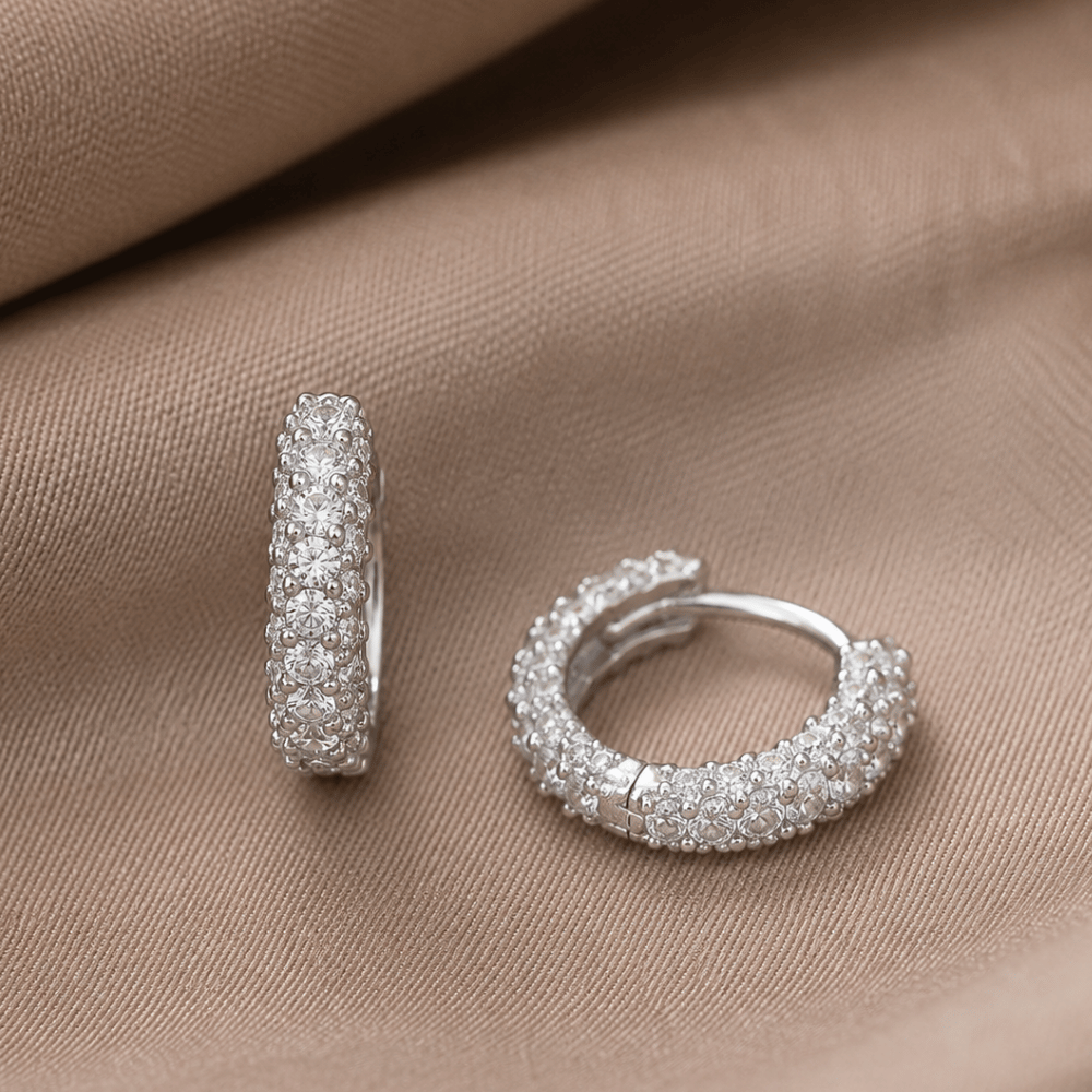 Rhodium Plated CZ Click Hoop Earrings