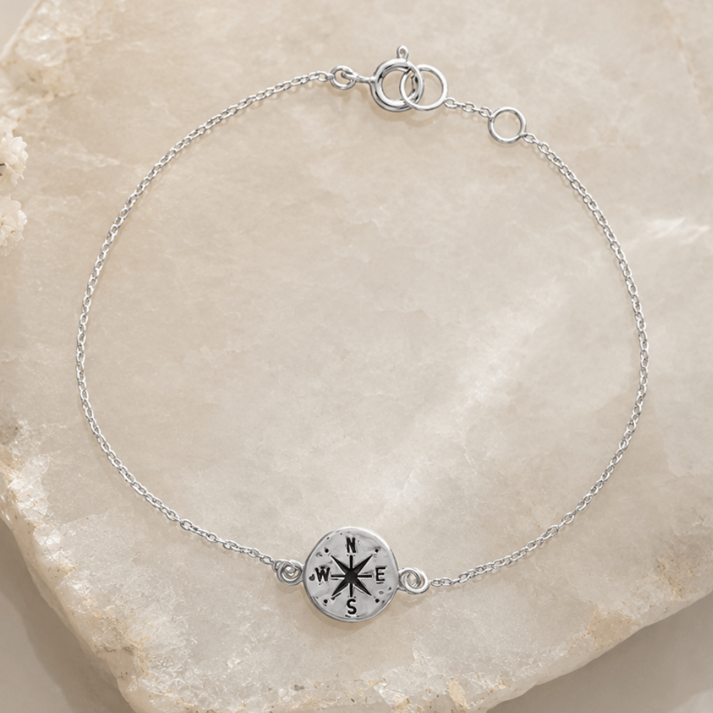 Keep It Moving! 7"+.5" Hammered Compass Bracelet