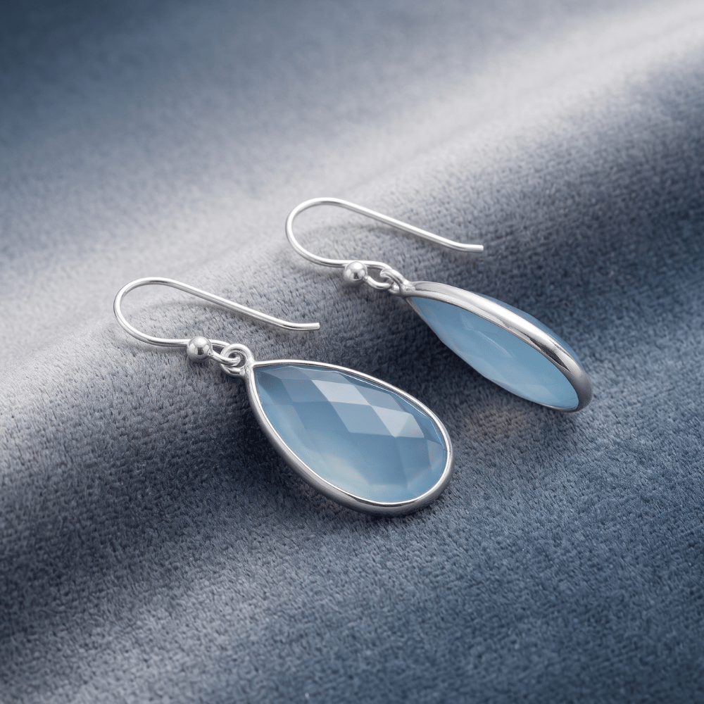 Blue Chalcedony Pear Shape Earrings