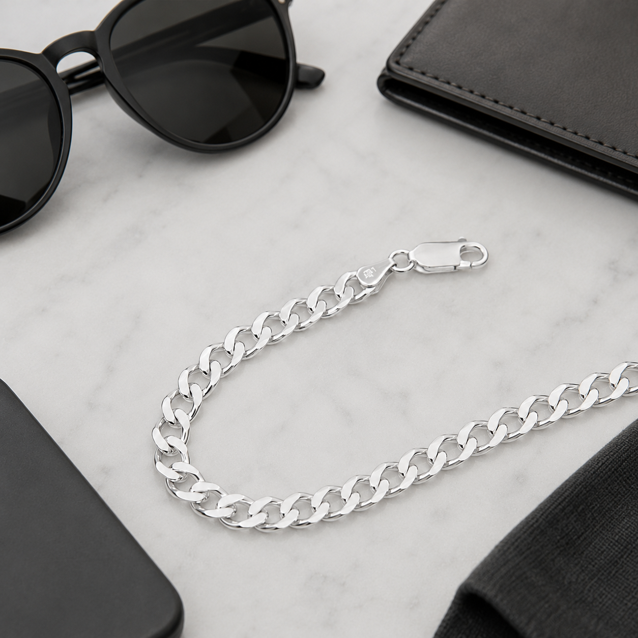 925 Sterling Silver Beveled Curb Chain Necklace - 6.6mm