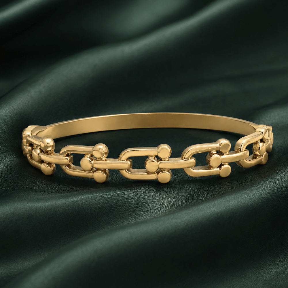 Stainless Steel Horse Bit Hinged Bangle Bracelet - Gold - view 3