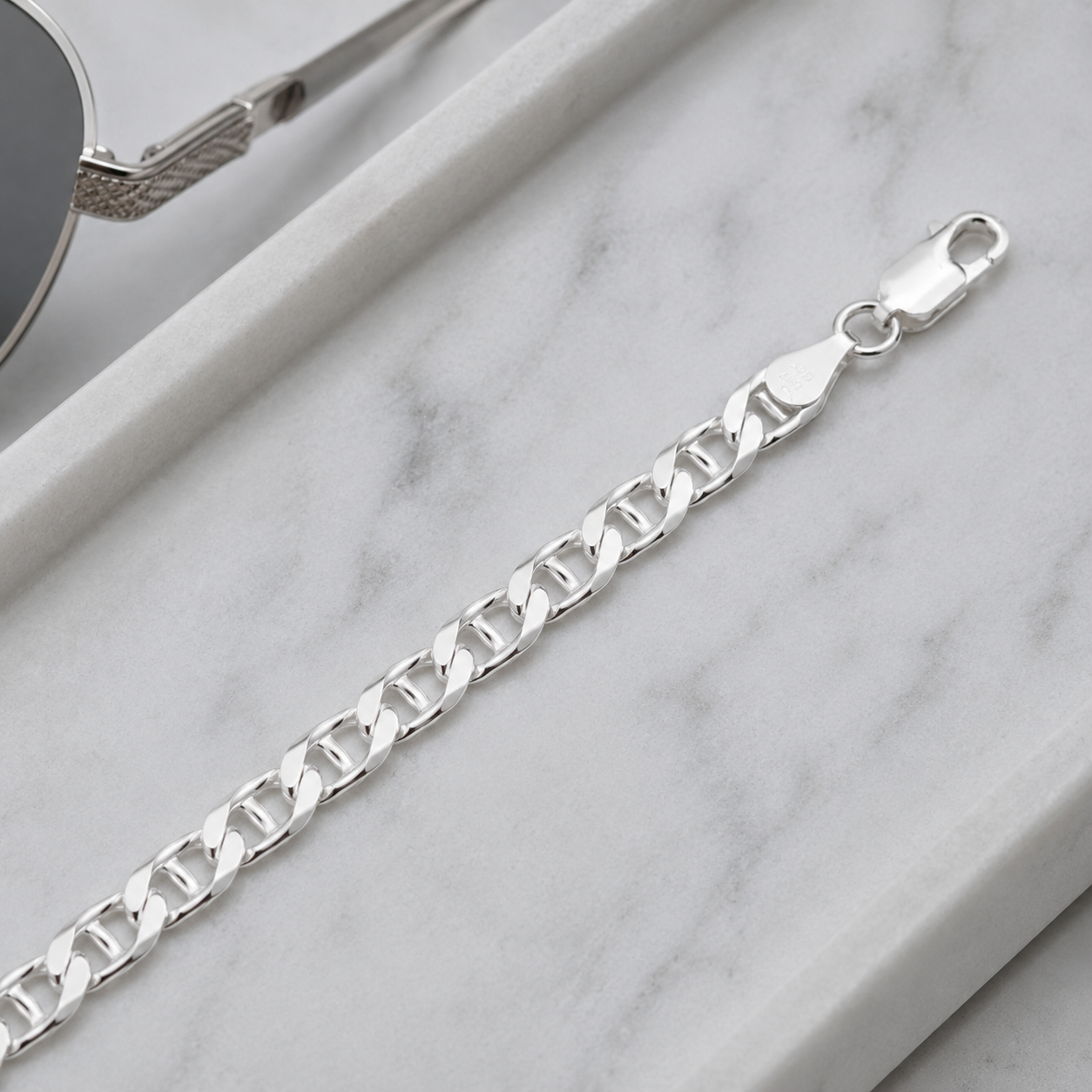 925 Sterling Silver Flat Marina Chain Necklace - 6mm