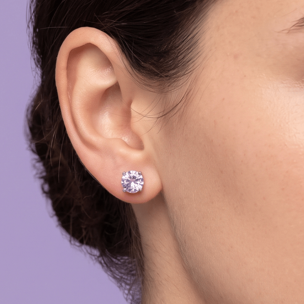 Rhodium Plated Birthstone Stud Earrings