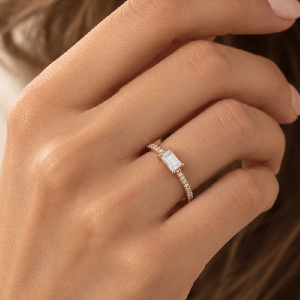 14 Karat Gold Plated Rectangle CZ Ring