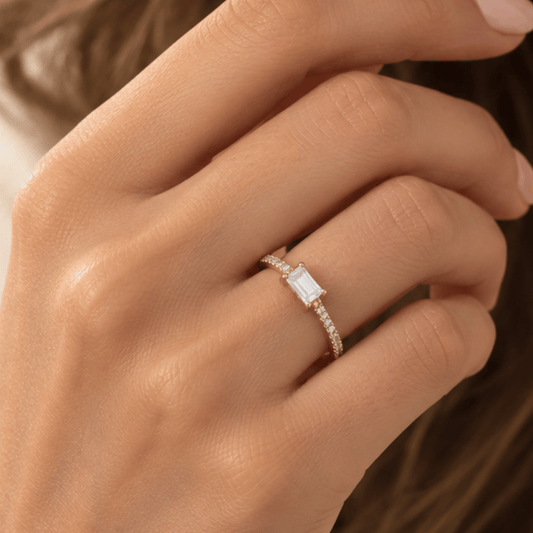 14 Karat Gold Plated Rectangle CZ Ring