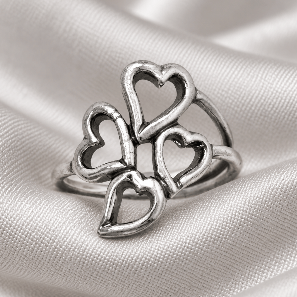 Oxidized Stacked Heart Outline Ring