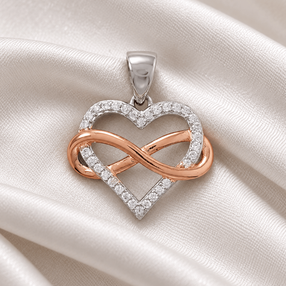 Two Tone CZ Infinity Heart Pendant