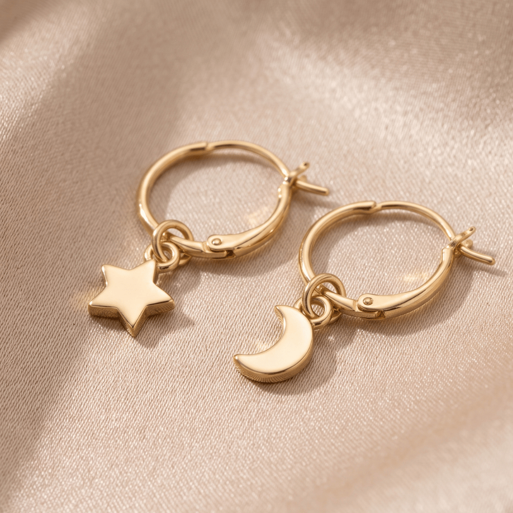 Moon and Star Charm Hoop Earrings