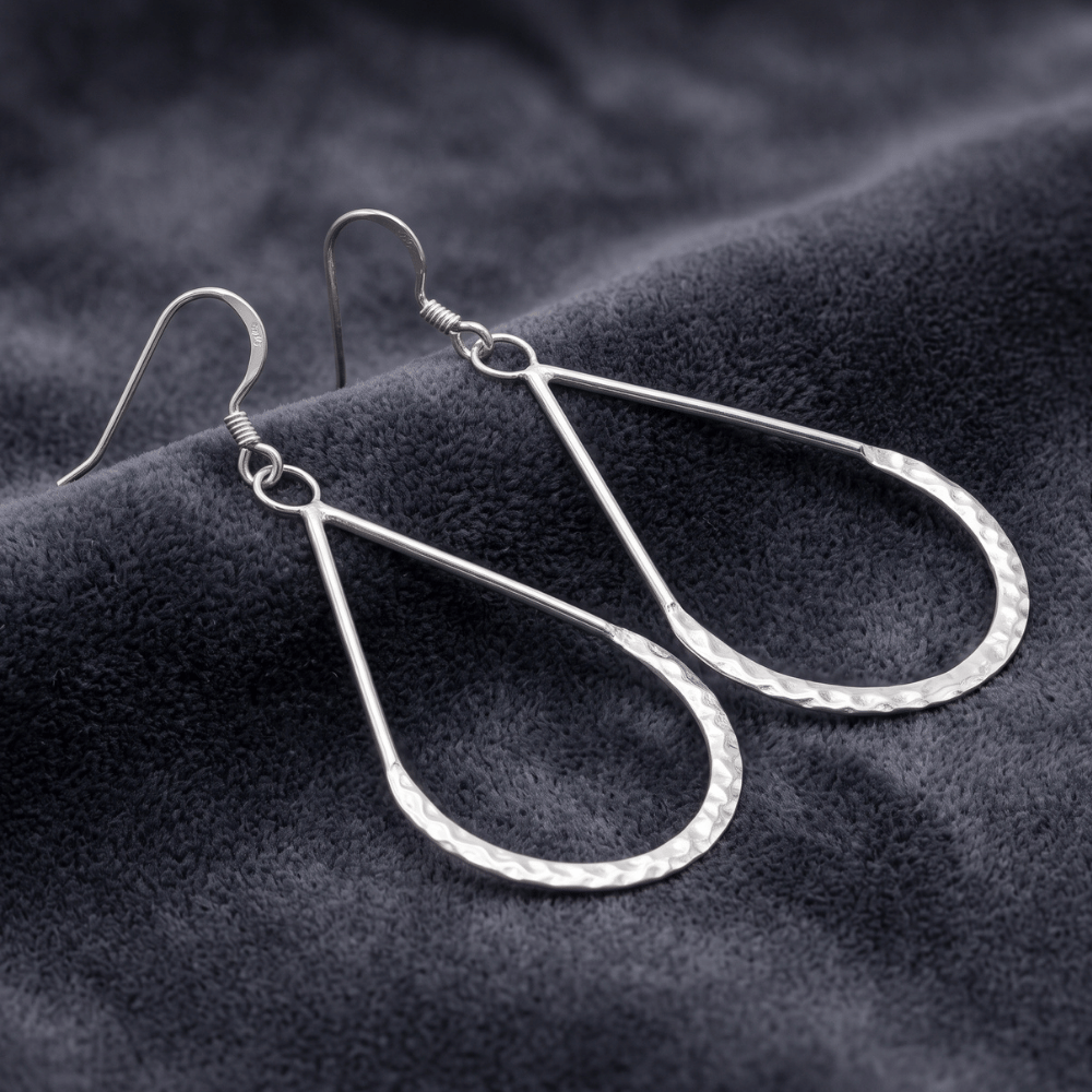 Hammered Pear Shape French Wire Earrings