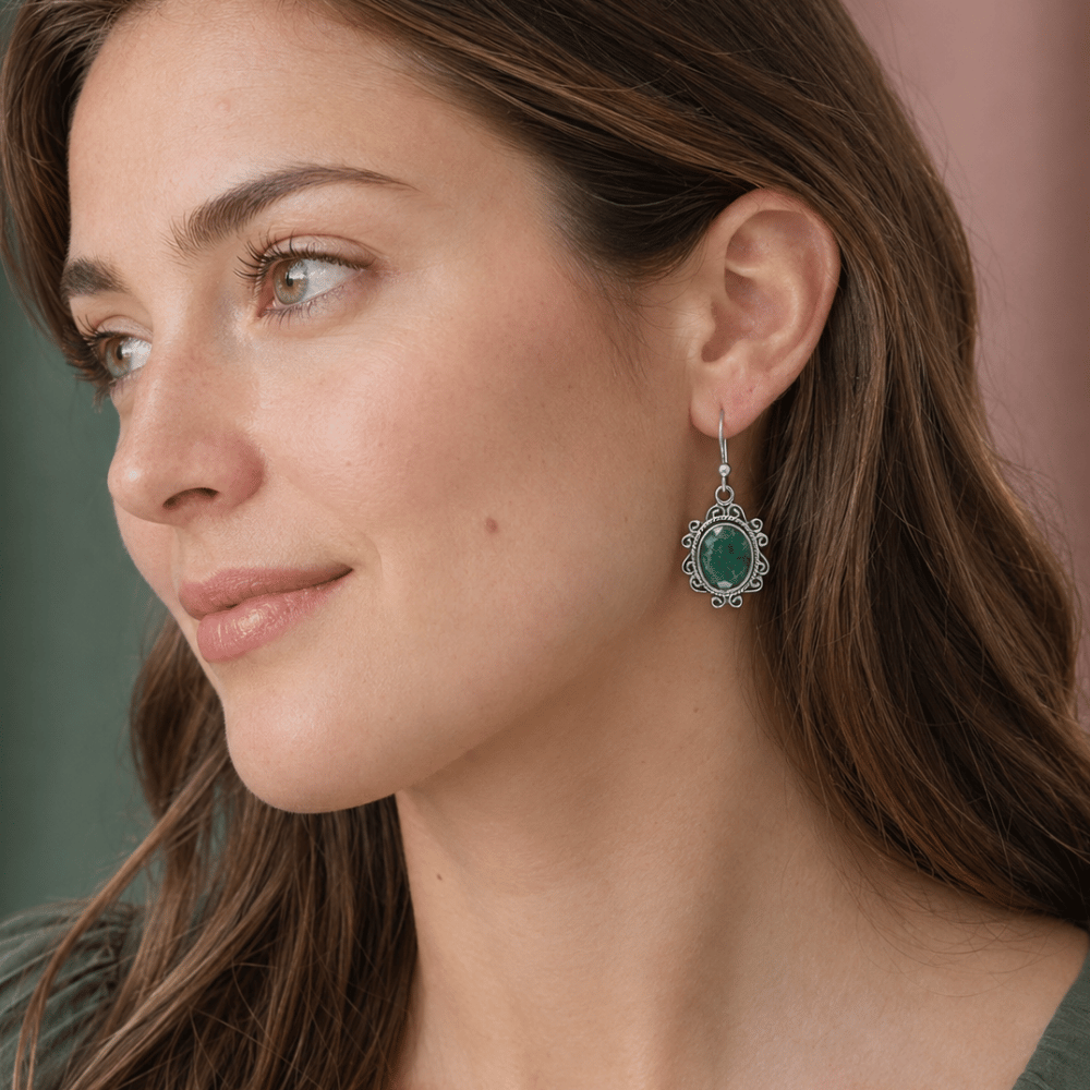 Oxidized Beryl French Wire Earrings