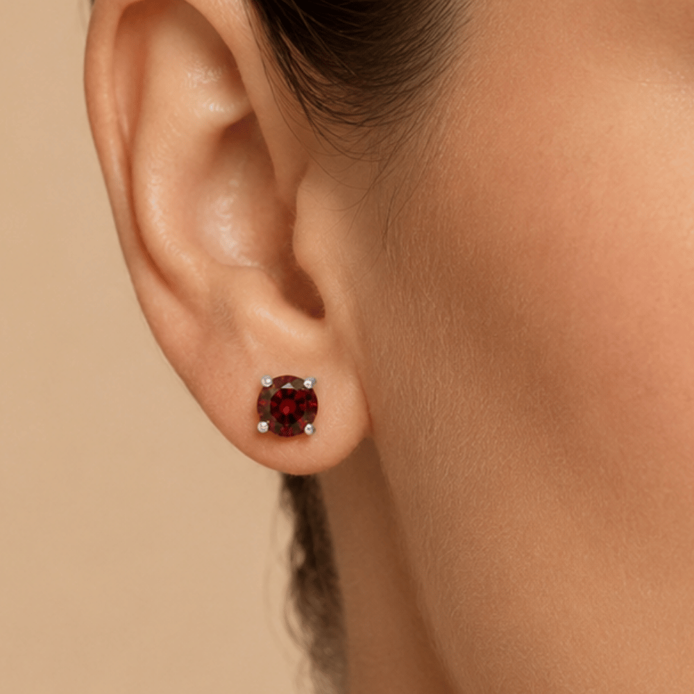 Rhodium Plated Birthstone Stud Earrings