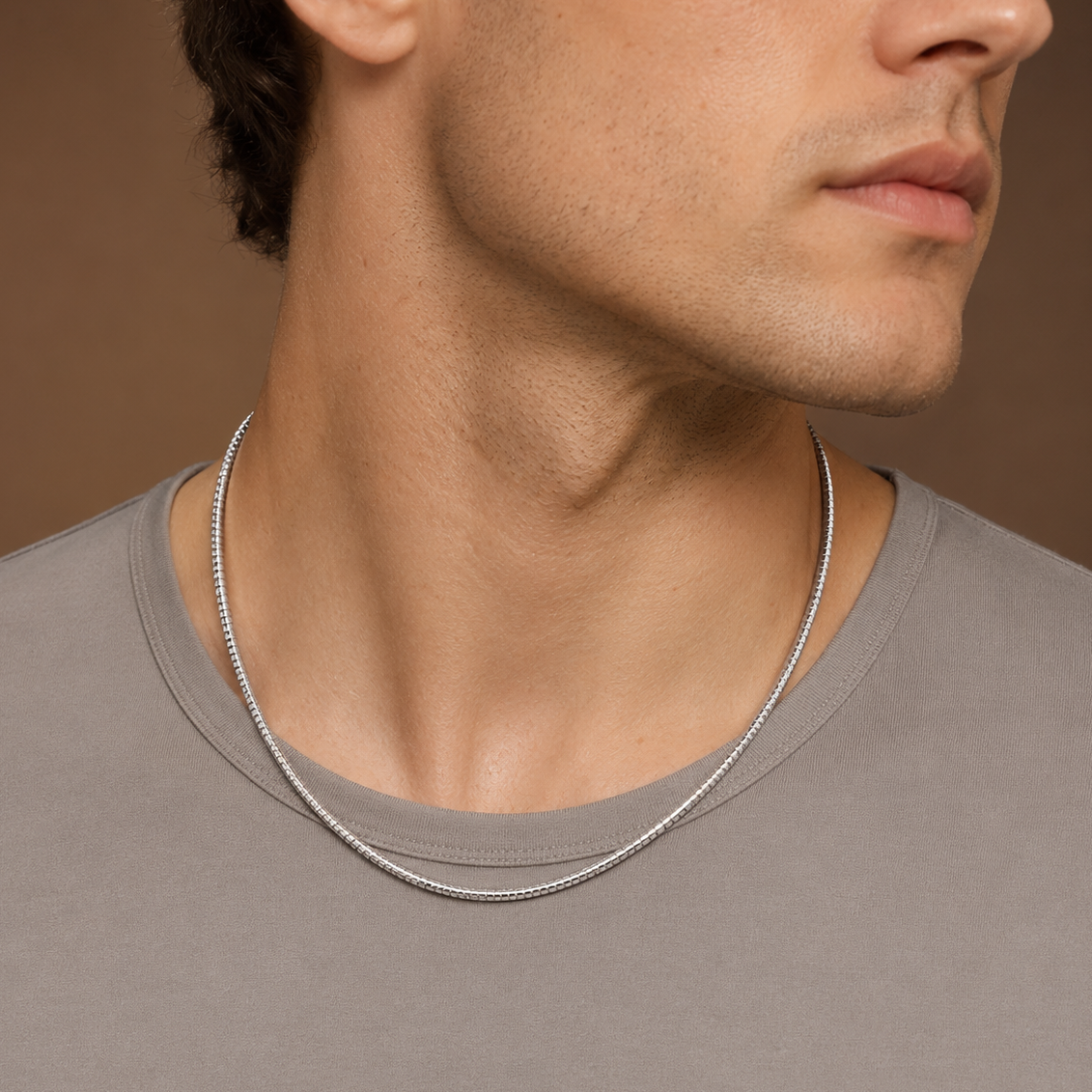 925 Sterling Silver Round Omega Necklace - 2mm