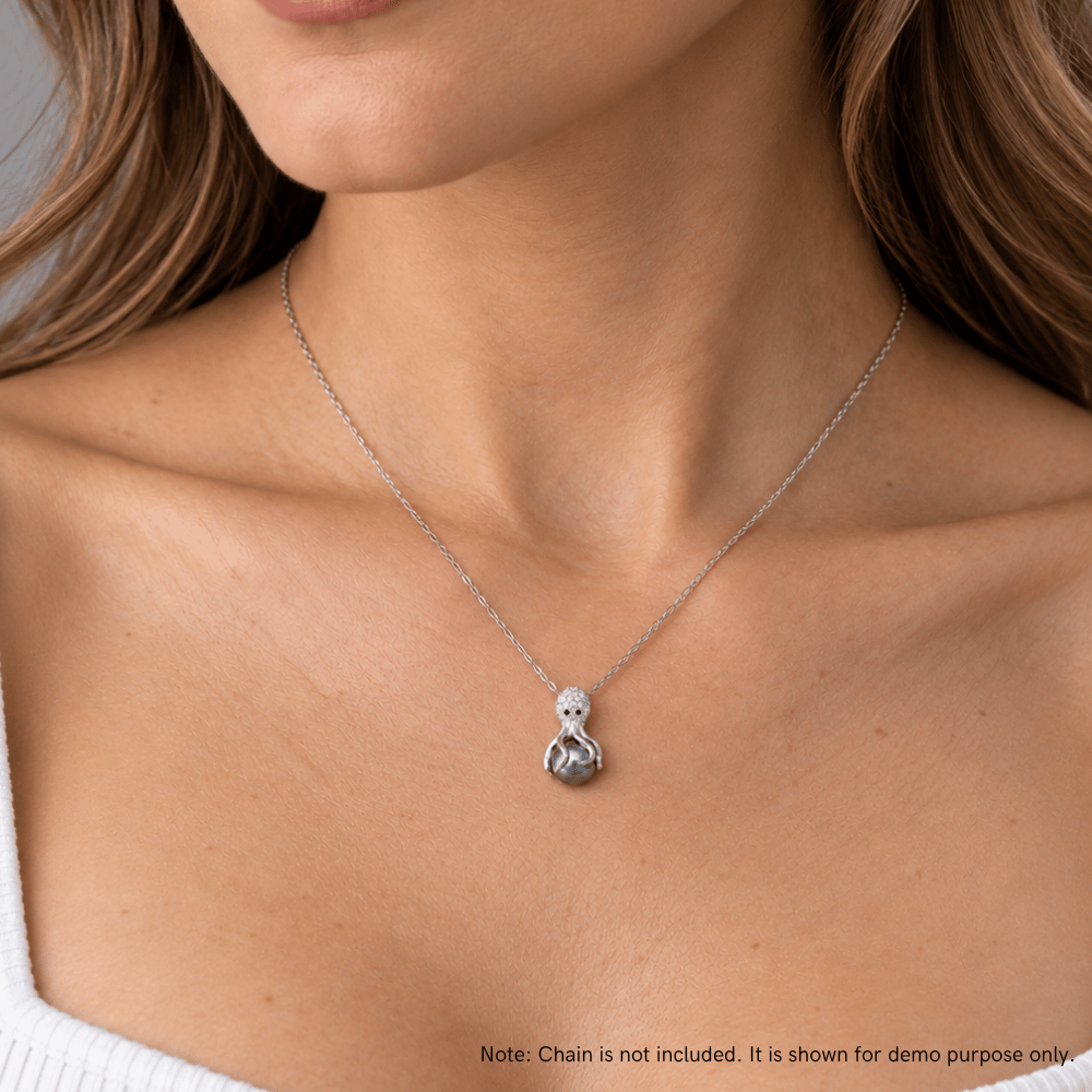Rhodium Plated CZ and Simulated Pearl Octopus Slide