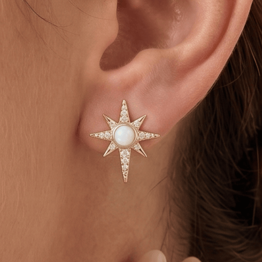 Synthetic Opal and CZ Northern Star Stud Earrings