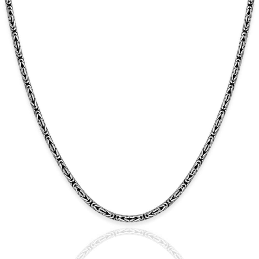 925 Sterling Silver Oxidized Bali Byzantine Chain Necklace - 3mm