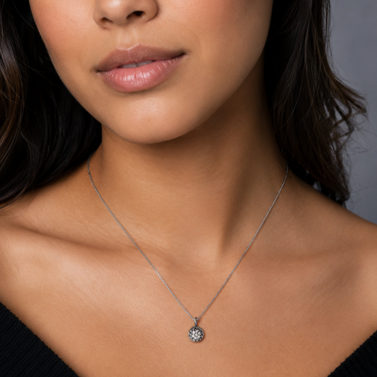 16" Black Rhodium Plated Diamond Studded Disc Necklace